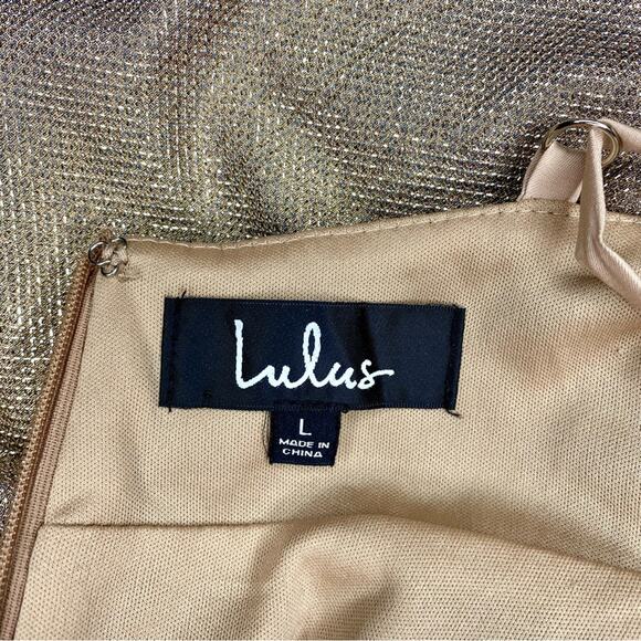 Lulus Lookout Weekend Sparkly Gold Skater Dress size Large - Picture 8 of 11